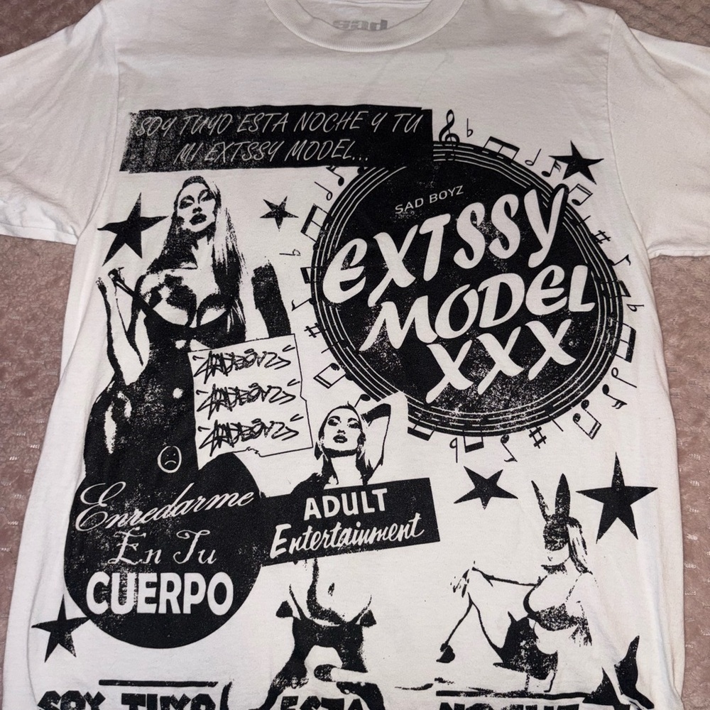 Sad Boyz Extssy Model Graphic Tee - White & Black Print